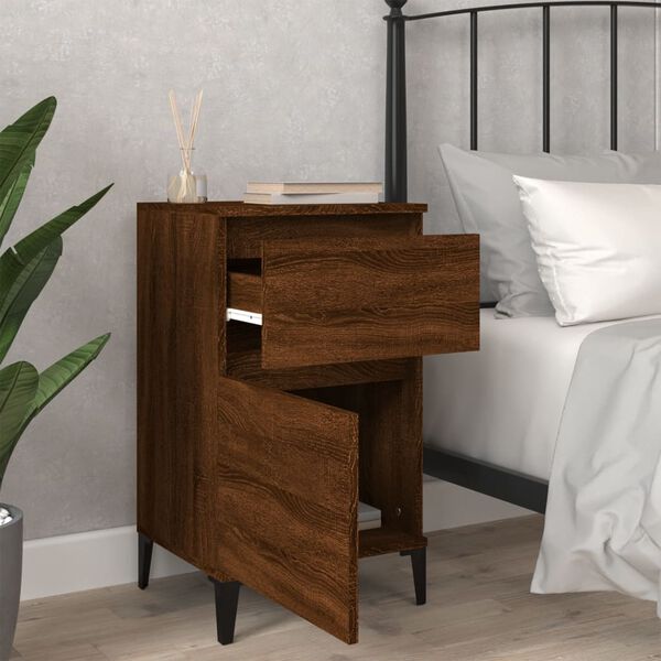 vidaXL Bedside Cabinet Set of 2 Brown Oak Engineered Wood, Metal Medium