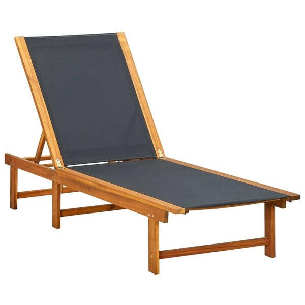 vidaXL Sun Lounger Natural Wood and Black Solid Acacia wood and Textilene