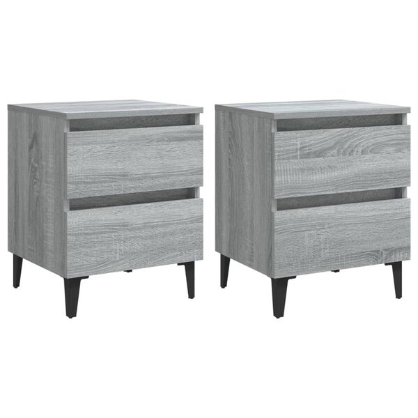 vidaXL Bed Cabinet Set of 2 Grey Sonoma Engineered wood, metal Small