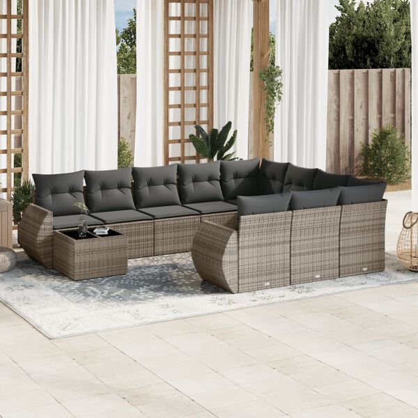 vidaXL Garden Sofa Set Grey PE rattan, powder-coated steel, tempered glass