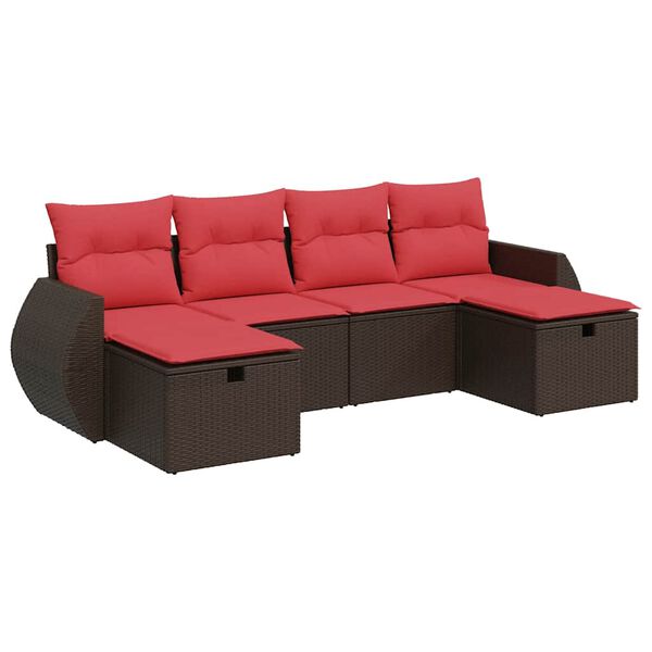 vidaXL 6 Piece Patio Sofa Set with Cushions Brown Poly Rattan
