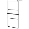vidaXL Walk-in Shower Wall with Shelf Black 35.4"x76.8" ESG Glass&Aluminum
