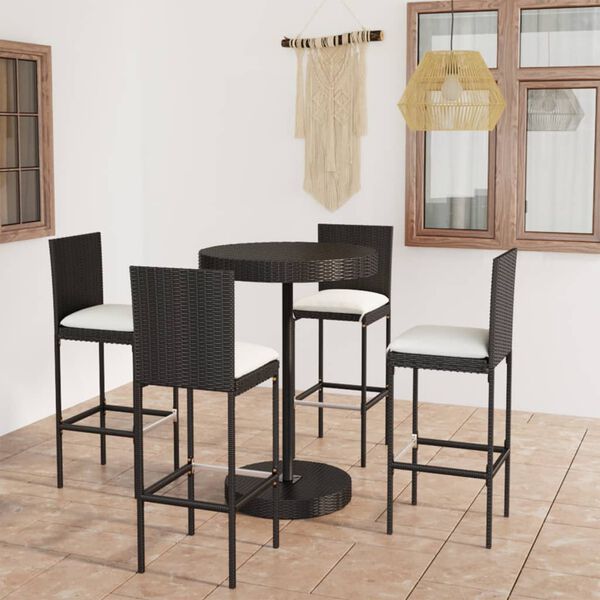 vidaXL Garden Bar Set Black PE rattan, powder-coated steel Footrest