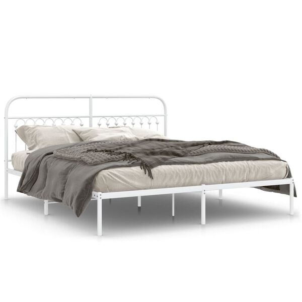 vidaXL Bed Frame White Steel Full Bed Frame Rectangular Modern