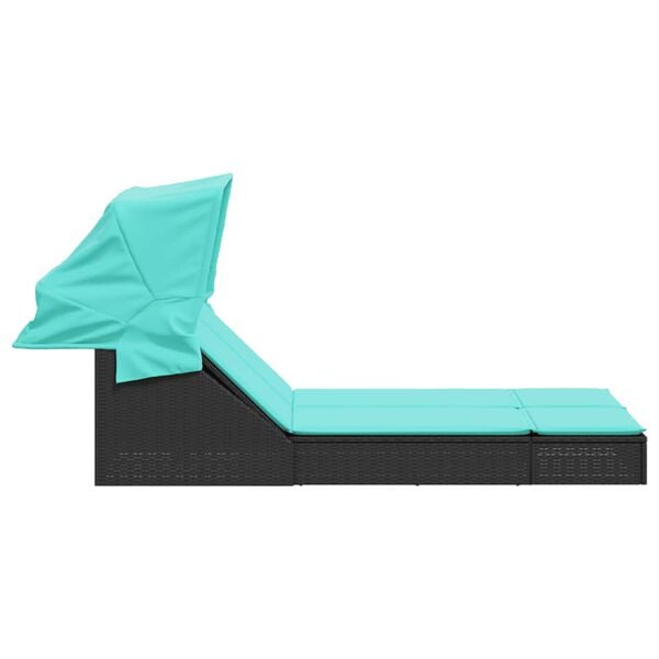 vidaXL Patio Double Sun Lounger Black, Turquoise