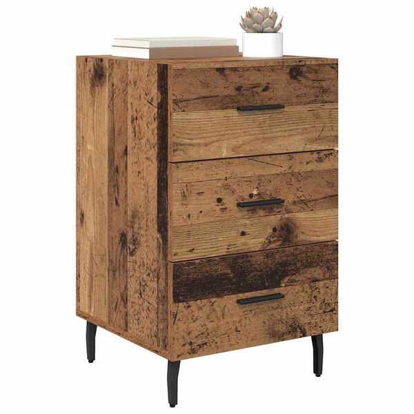 vidaXL Bedside Cabinet with Drawer Old Wood 15.75 x 15.75 x 25.98 in