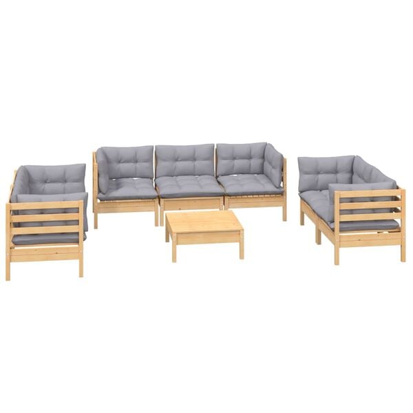 vidaXL Garden Lounge Set Grey Solid pinewood, fabric (100% polyester)
