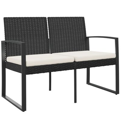 vidaXL 2-Seater Patio Bench with Cushions Black PP Rattan