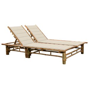 vidaXL Sun Lounger Cream Bamboo and Fabric (100% Polyester) Large