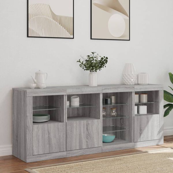 vidaXL Sideboard Grey Sonoma Engineered wood, Glass 64 x 14.6 x 26.4 in