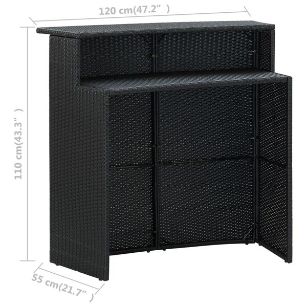 vidaXL Bar Table Black PE rattan Standard Tough Bar Table