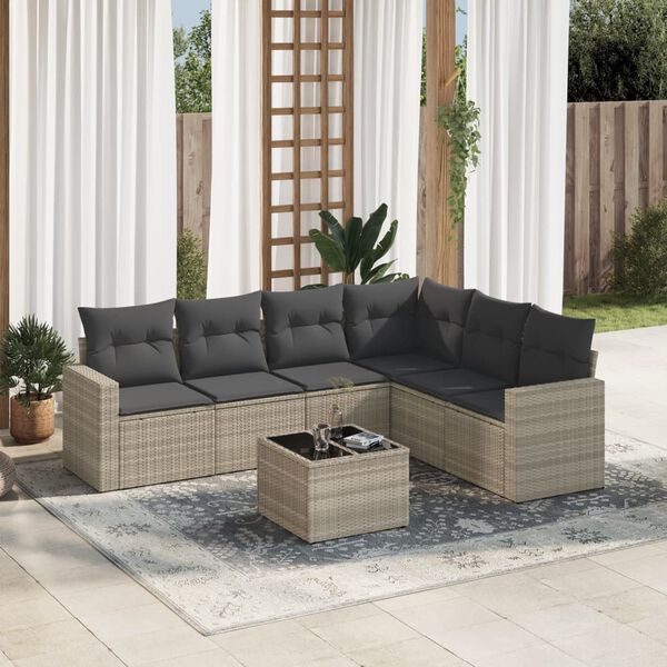 vidaXL Garden Sofa Set Light Grey PE Rattan Large Modular