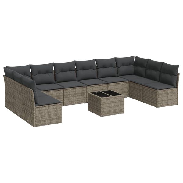 vidaXL Garden Sofa Set Grey PE rattan Large Adjustable Feet