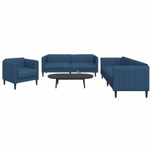 vidaXL 3 Piece Sofa Set Blue Fabric