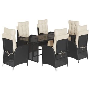 vidaXL Garden Dining Set Black chairs, cream white cushions