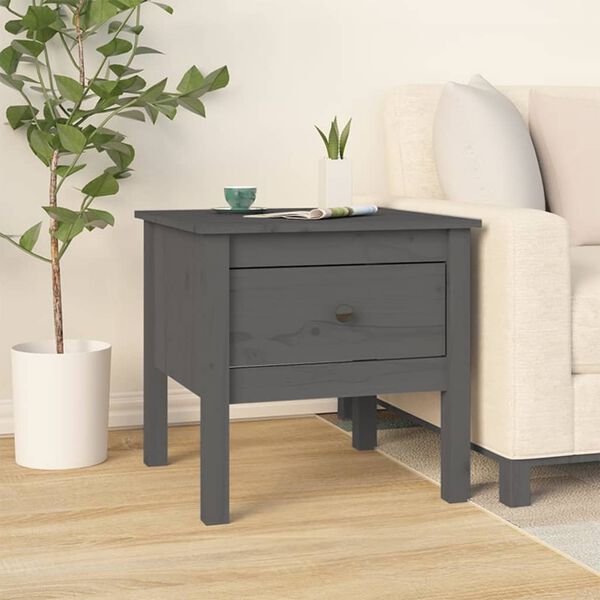 vidaXL Side Table Set of 2 Grey Solid pine wood Small Side Table