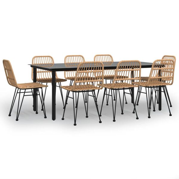 vidaXL Garden Dining Set Black Powder-Coated Steel Large Durable