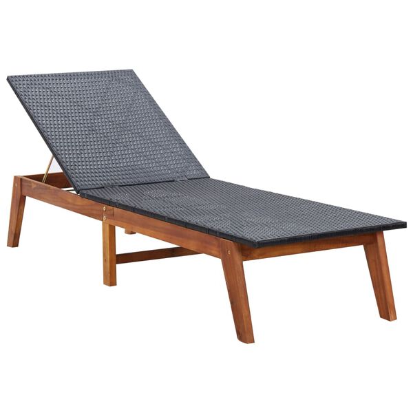 vidaXL Sunlounger Black and brown PE rattan Standard Height-Adjustable
