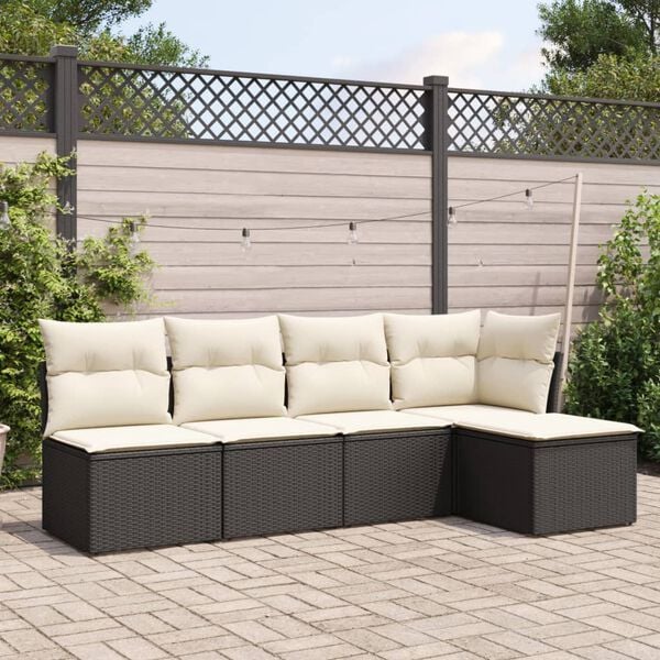 vidaXL Garden Sofa Set Black PE rattan 5 Piece Modular Garden Sofa Set