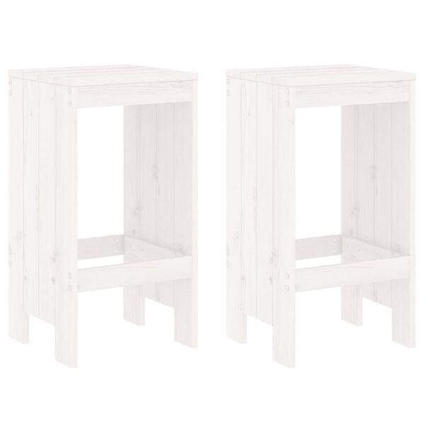 vidaXL Bar Stool Set of 2 White Solid pine wood Medium Footrest