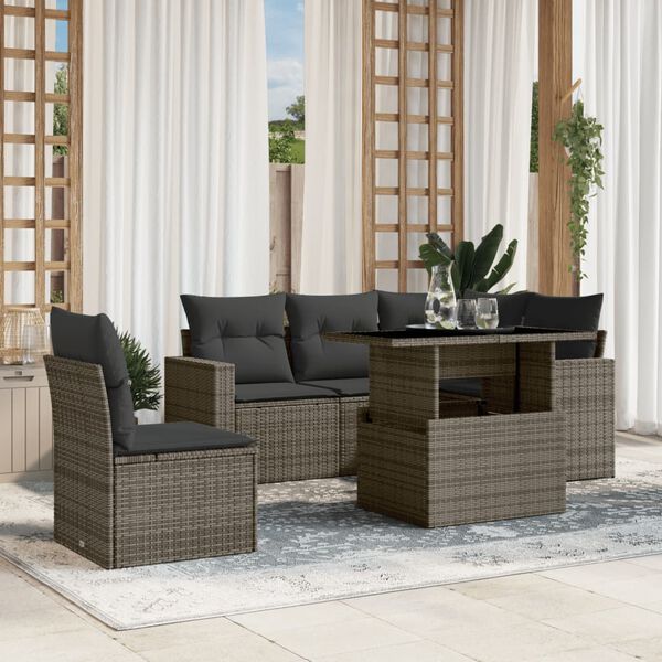 vidaXL Garden Sofa Set Grey PE rattan Fits 5 people Adjustable Armrests