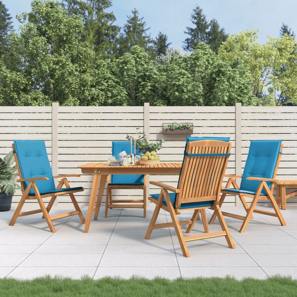 vidaXL Reclining Garden Chair Set of 4 Natural wood, Blue cushion