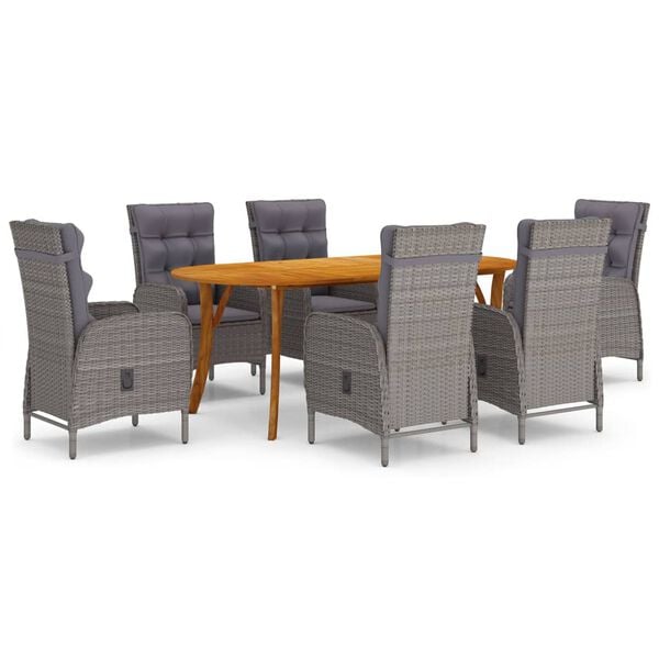 vidaXL Dining Set Grey, Natural Solid Acacia Wood, Poly Rattan, Steel