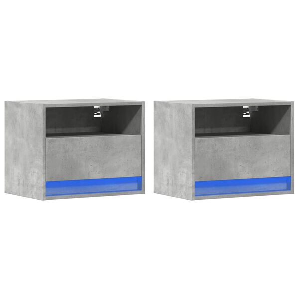 vidaXL Wall-mounted Bedside Cabinet Set of 2 Concrete grey Engineered wood