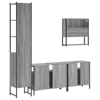 Large bathroom furniture set featuring tall cabinet, wall-mounted vanity with sink, and multiple base cabinets.