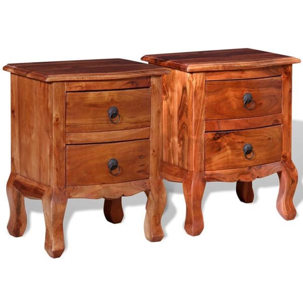 vidaXL Nightstand Set of 2 Brown Solid acacia wood Medium Nightstand