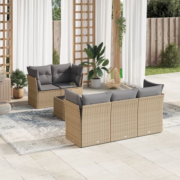 vidaXL Garden Sofa Set Beige PE Rattan, Powder-Coated Steel, Tempered Glass