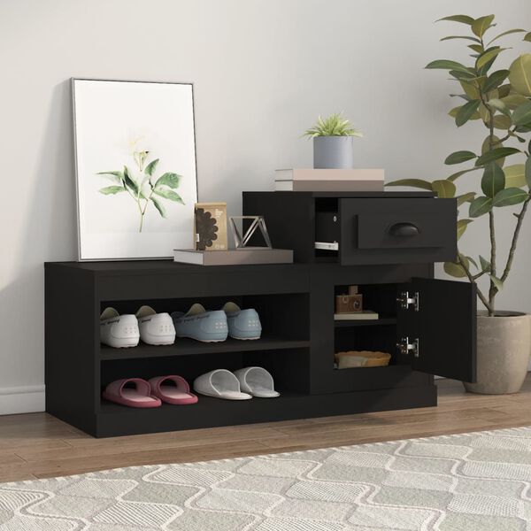 vidaXL Shoe Cabinet Black Engineered Wood 39.4 x 16.5 x 23.6 in