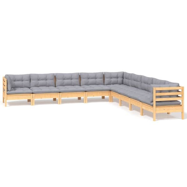 vidaXL Garden Lounge Set Grey Solid Pine Wood, Polyester Medium Modular
