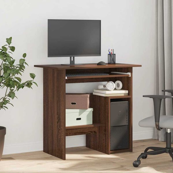 vidaXL Desk Brown Oak Engineered Wood Compact Desk Rectangular