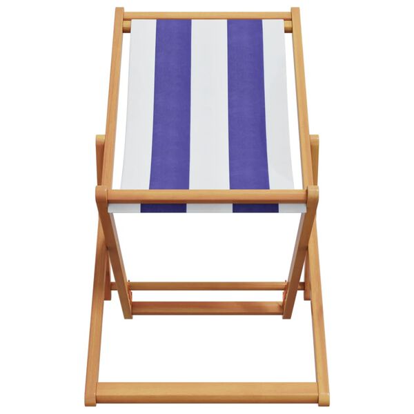 vidaXL Beach Chair Blue and white Solid eucalyptus wood and polyester fabric