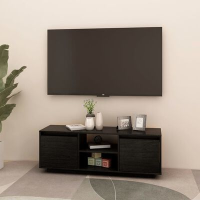 vidaXL TV Stand Black 43.3"x11.8"x15.7" Solid Pinewood