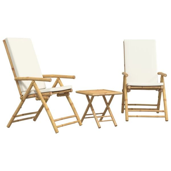 vidaXL Bistro Set Cream White Bamboo, 100% polyester fabric Standard