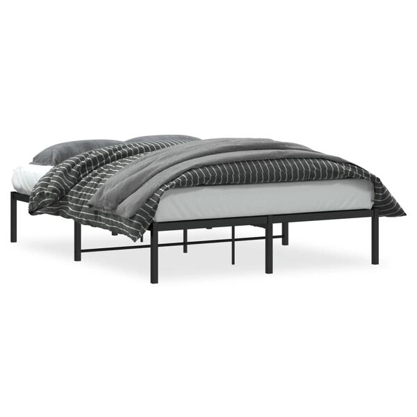 vidaXL Bed Frame Black Steel 55x75 in Bed Frame Rectangular Modern