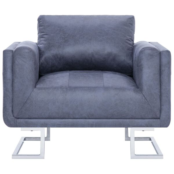 vidaXL Cube Armchair Gray Faux Suede Leather