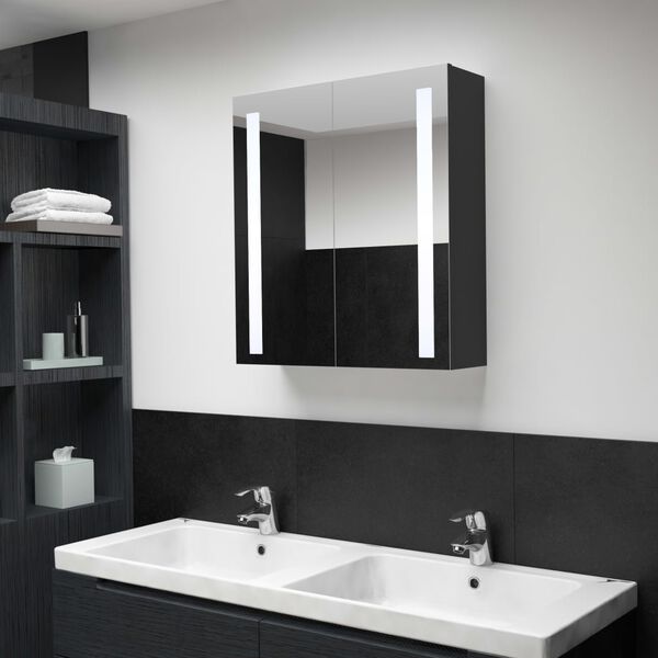 vidaXL Bathroom Cabinet Anthracite MDF with melamine finish, glass Medium
