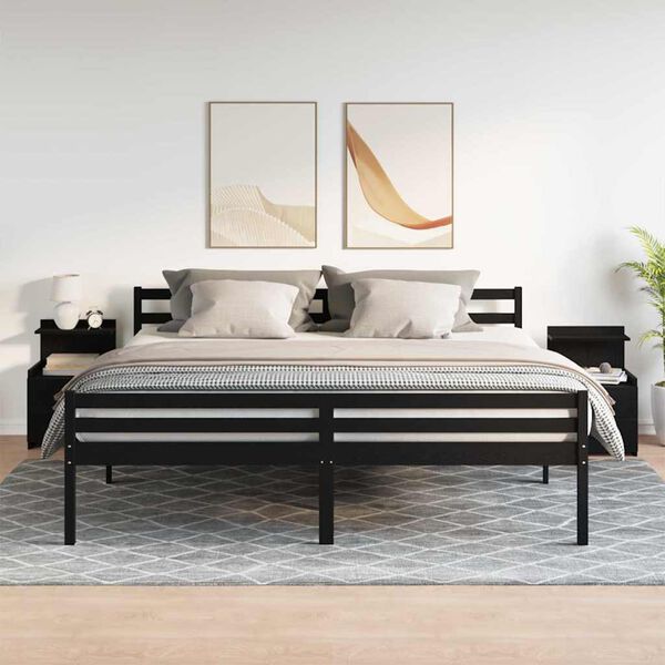 vidaXL Bedside Cabinet Set of 2 Black Engineered wood Medium