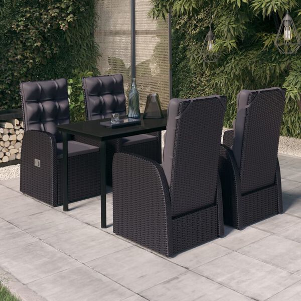 vidaXL Garden Dining Set Black PE rattan, powder-coated steel, glass Large