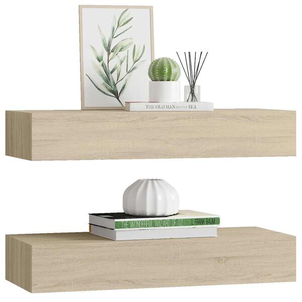 vidaXL Drawer Shelf Set of 2 Oak MDF, Metal Medium Appealing Design
