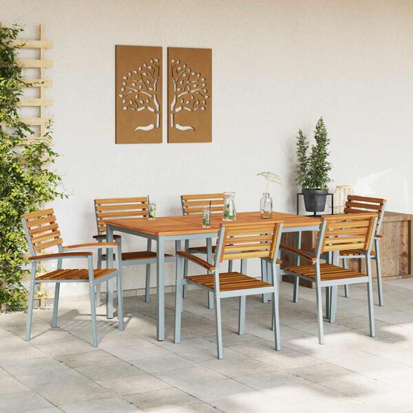 vidaXL Garden Dining Set 7 pcs Gray and brown 59.1" x 35.4" x 29.5