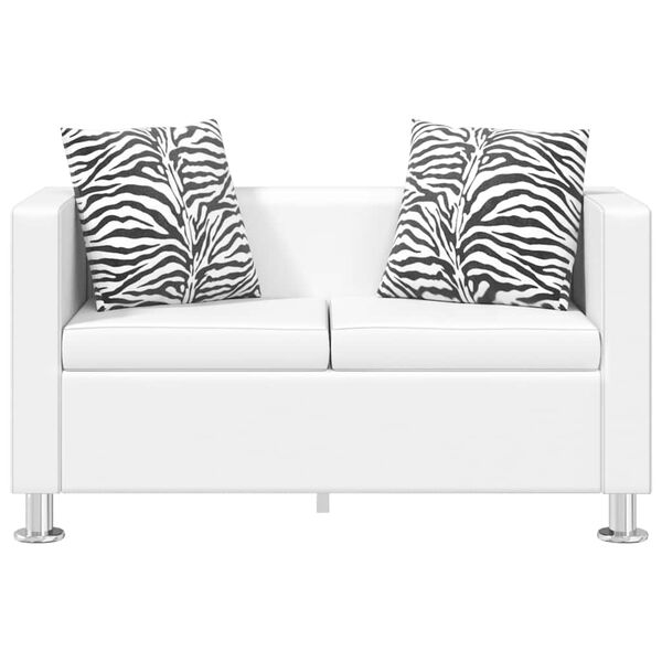 vidaXL Sofa White PVC, Polyester, Cotton 2-seater Durable Sofa