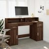 vidaXL Desk with LED Lights Brown Oak 55.1x21.7x35.8" Engineered Wood