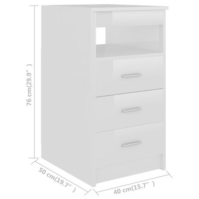 vidaXL Drawer Cabinet High Gloss White 15.7"x19.7"x29.9" Engineered Wood