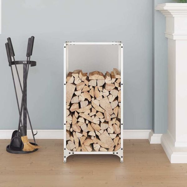 vidaXL Firewood Rack White 15.7x11.8x31.5" Cold-rolled steel