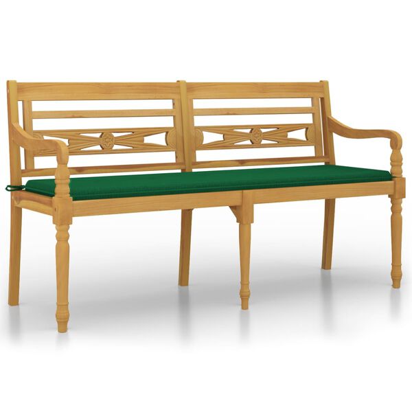 vidaXL Bench Natural teak, Green Solid Teak Wood, Polyester 59.1 in length