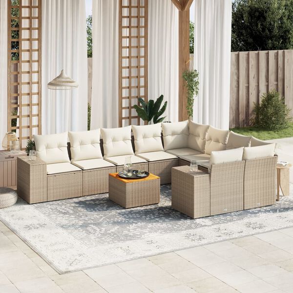 vidaXL Garden Sofa Set Beige PE rattan Large UV-resistant materials